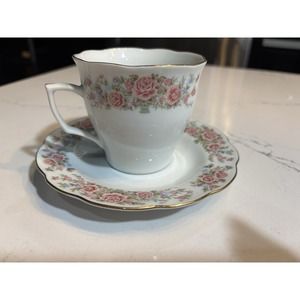 1 - Remington Fine China By Red‎ Sea Coffee Tea Cup & Saucer Gold Trim Rose
